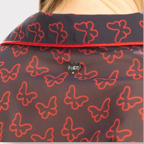 BLUGIRL FOLIES, Sheer Button Down Blouse with Butterfly Pattern, Size 10 - Picture 14 of 16